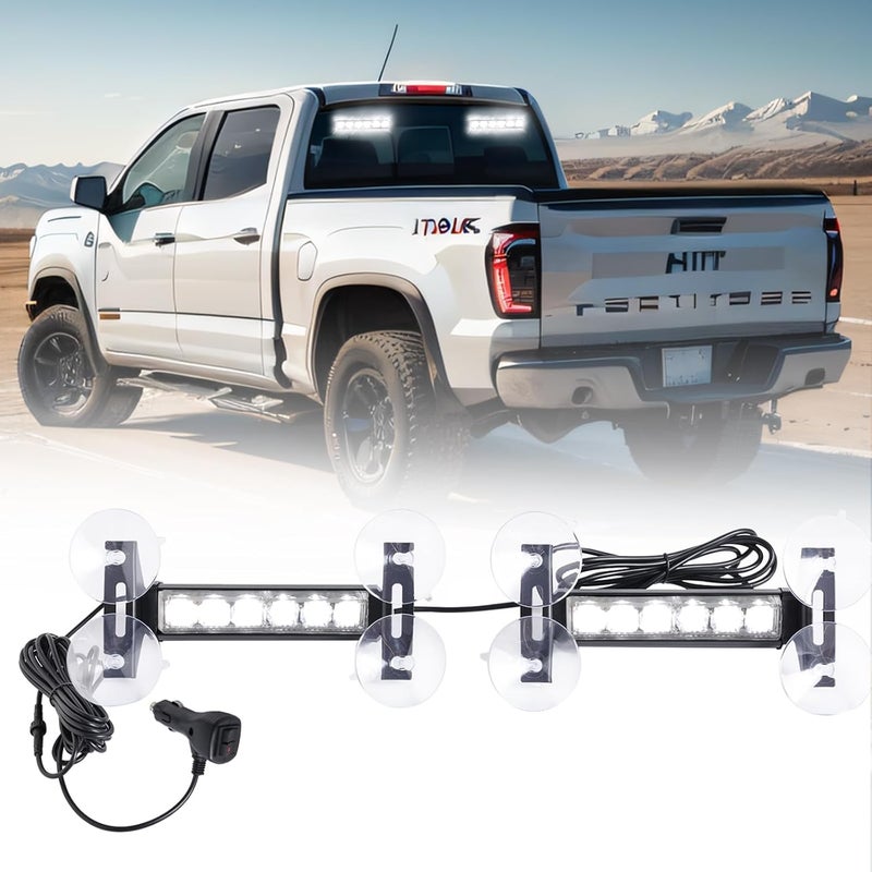 Tiannor 2X 6.1 inch Emergency Strobe Lights 12 LED Hazard Warning Flashing Safety Dash Side/Front/Rear Windshield Lights Grill Surface Mount for Construction Vehicles Tow/Plow Trucks(White Light) - Image 1